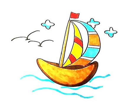幼儿卡通帆船简笔画步骤教程图片简单好看