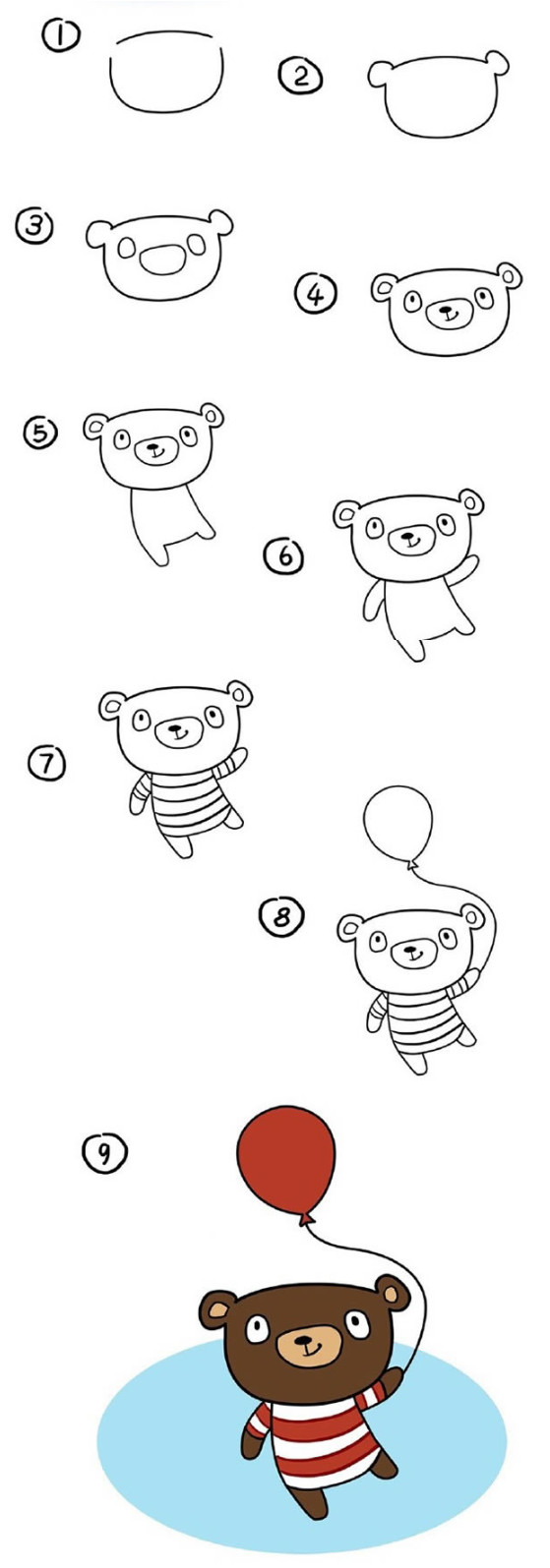 玩气球小熊怎么画涂色简单 小熊简笔画图片