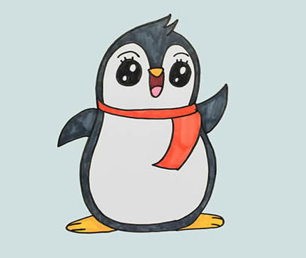 卡通小企鹅怎么画涂色简单又可爱
