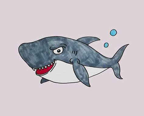 卡通大鲨鱼怎么画涂色简单又好看