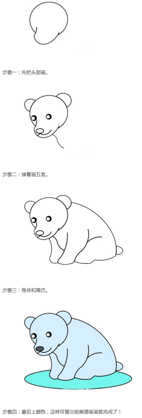 北极熊的画法步骤图涂色简单又好看