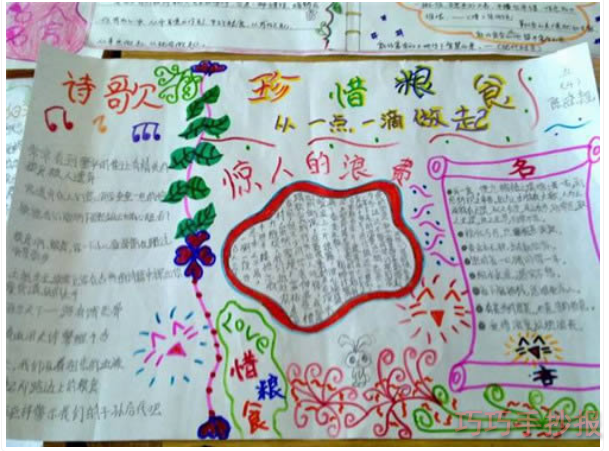 小学生爱惜粮食手抄报怎么画简单漂亮一等奖四年级