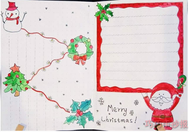 怎么画简单又漂亮小学生圣诞节英文手抄报获奖手抄报