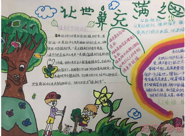 绿色家园植树节手抄报内容与图片小学生一等奖获奖手抄报