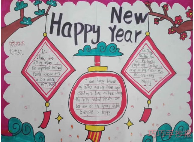 新年快乐英文手抄报内容与图片小学生获奖英文模板