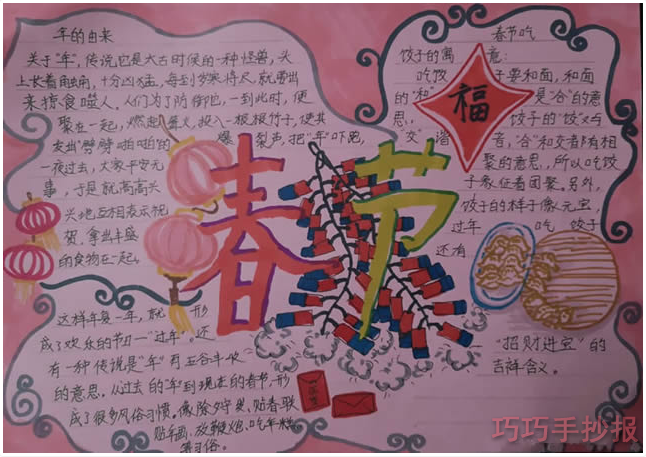 春节小学生手抄报内容与图片一等奖五年级获奖手抄报