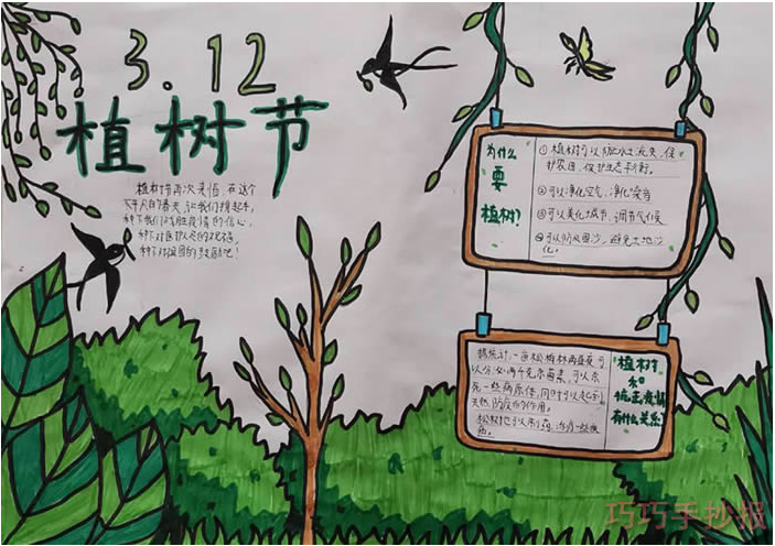 312植树节手抄报这么画简单又漂亮小学生一等奖手抄报