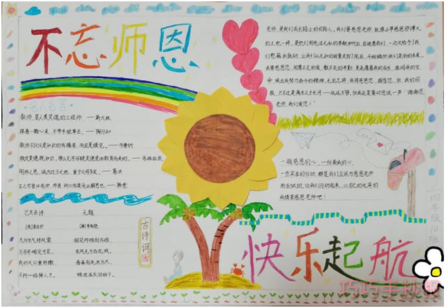 不忘师恩手抄报怎么画简单又漂亮一年级获奖手抄报再见老师，你会做什么？是给老师鞠上一躬，还是给老师一个久久的拥抱？或是拉着老师打开手机给他看孩子的照片、倾诉你奋斗的喜怒哀乐？