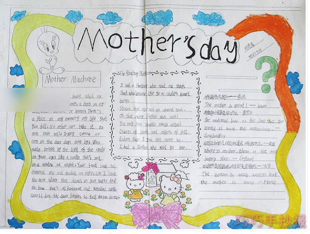 小学生感恩五月母亲节英文手抄报模板