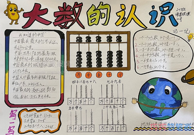 数学手抄报图片-大数的认识手抄报含内容文字