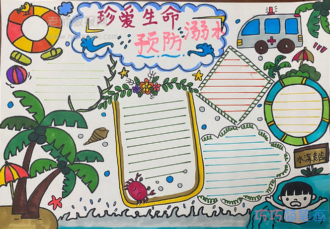 珍爱生命·预防溺水手抄报绘画图片-中小学生溺水防护知识