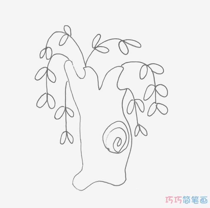4-5岁儿童画教程 带颜色小柳树的画法图解教程