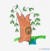 4-5岁儿童画教程 带颜色小柳树的画法图解教程