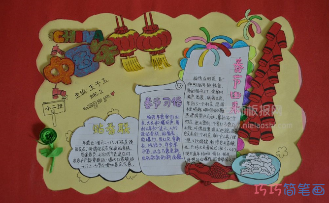 中国年手抄报图片 春节由来+春节习俗+贴春联
