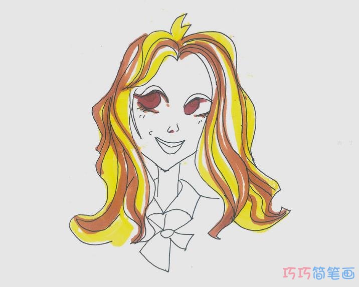 7-9岁儿童简笔画教程 带颜色小女孩的画法图解教程