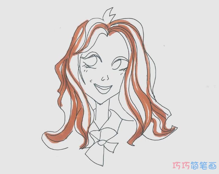 7-9岁儿童简笔画教程 带颜色小女孩的画法图解教程
