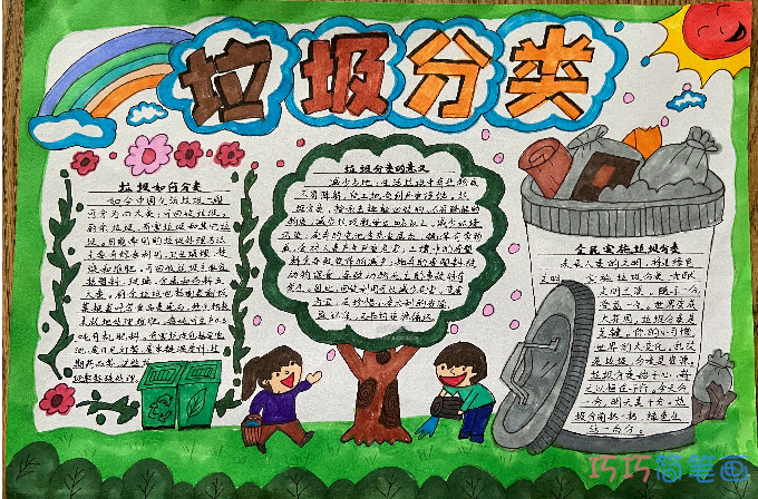 小学生垃圾分类手抄报简笔画简单又漂亮一等奖