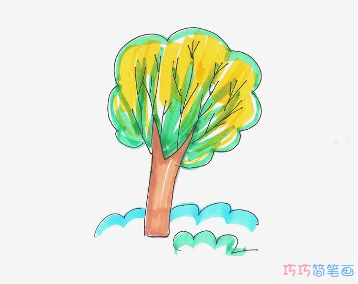 大树怎么画简单又漂亮涂色简笔画