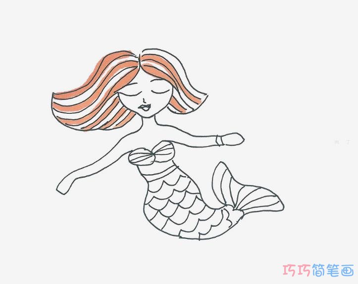 美人鱼儿童画怎么画简单又漂亮涂色 美人鱼简笔画图片
