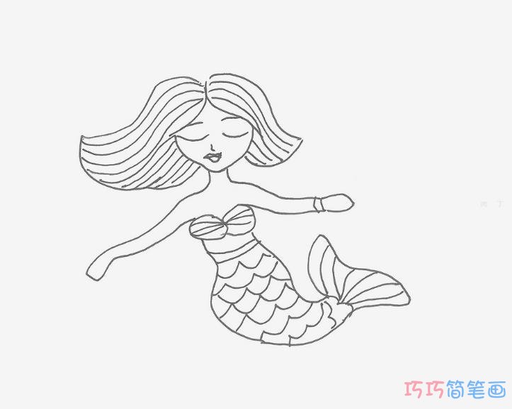 美人鱼儿童画怎么画简单又漂亮涂色 美人鱼简笔画图片