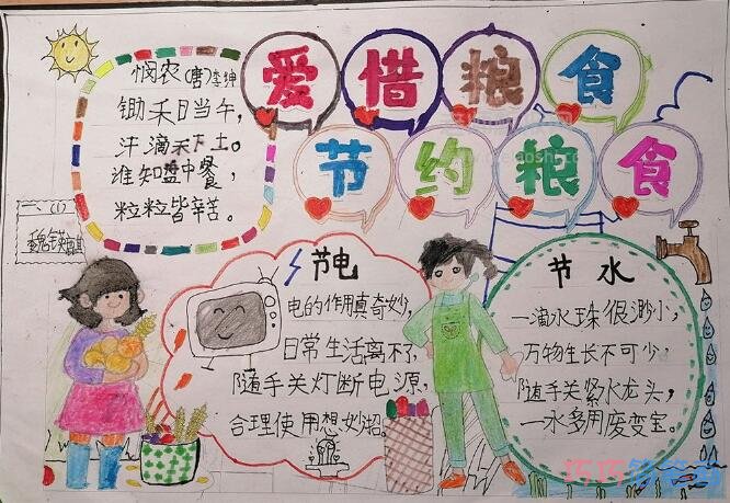 小学生爱惜粮食节约粮食手抄报简笔画简单又漂亮