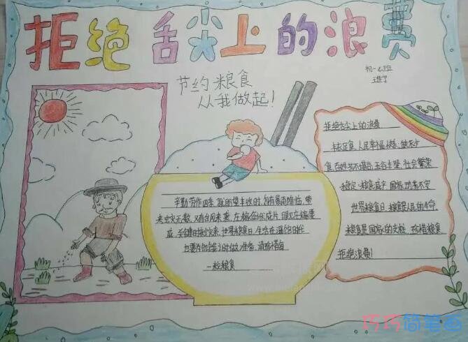 勤俭节约 不剩饭菜手抄报图片