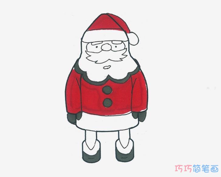 七八岁儿童简笔画启蒙教程 带颜色小圣诞老人的画法图解