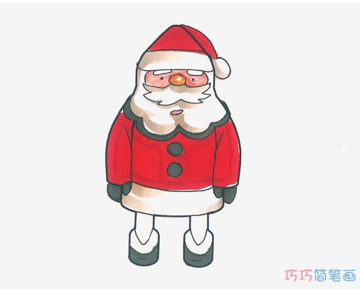 七八岁儿童简笔画启蒙教程 带颜色小圣诞老人的画法图解