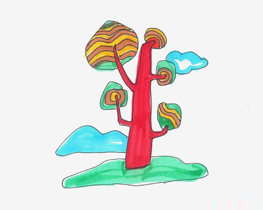 一棵大树怎么画带步骤涂色 大树简笔画图片