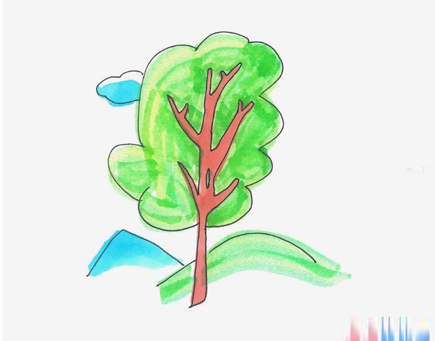 涂颜色大树的画法图解教程简单又漂亮手绘