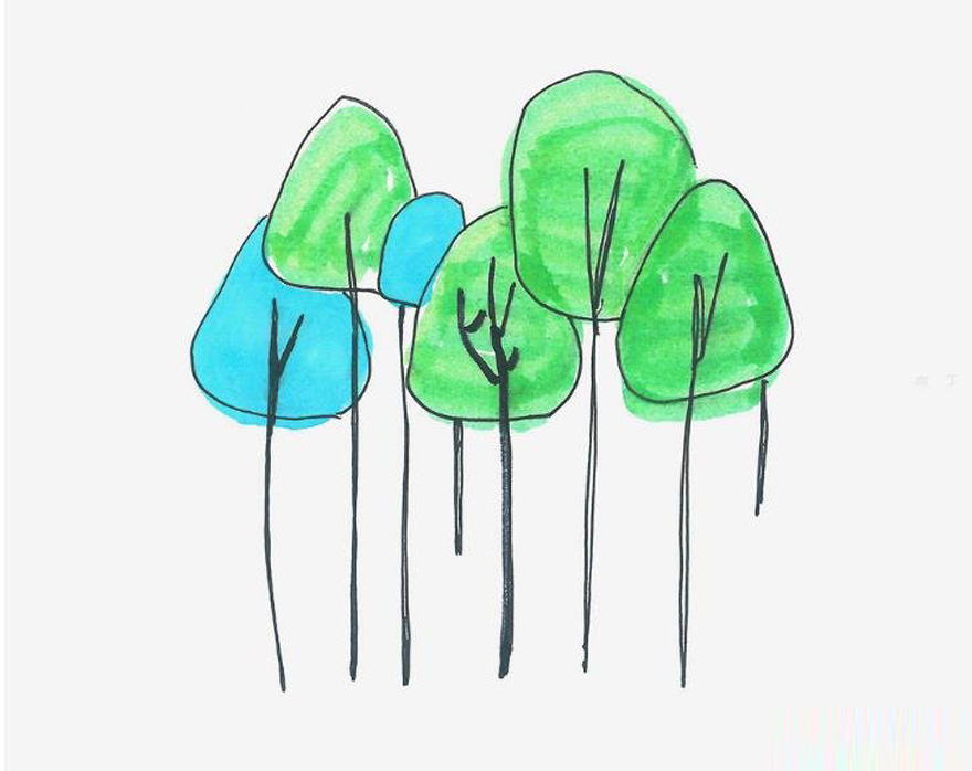 6棵大树简笔画怎么画简单又漂亮涂色带步骤