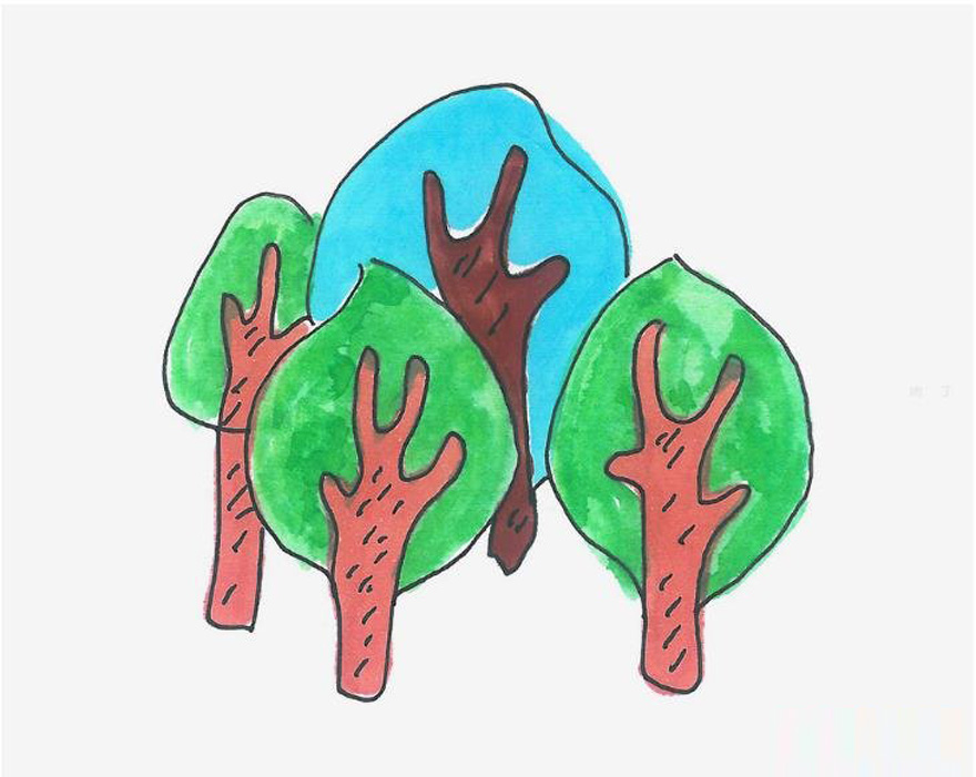大树怎么画涂色简单又漂亮 大树儿童简笔画图片手绘