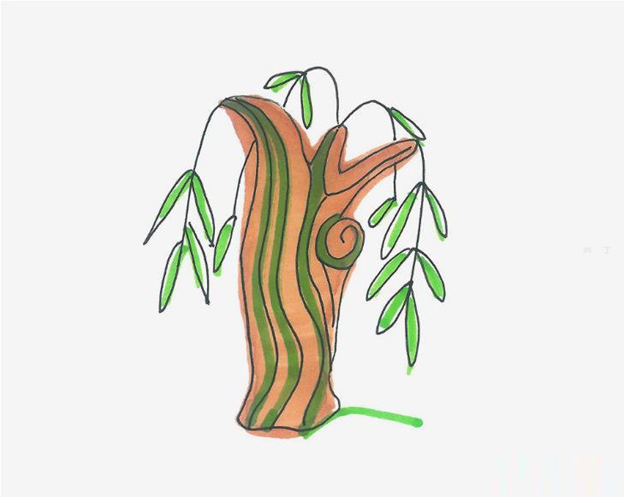 卡通小柳树的画法图解 柳树简笔画图片