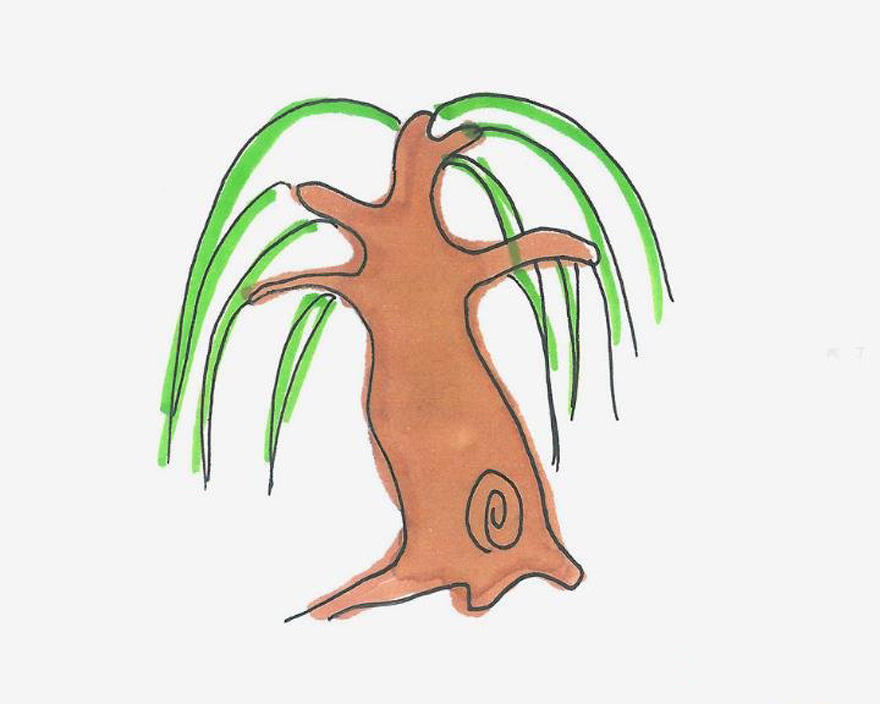 可爱简笔画教程 涂色柳树的画法