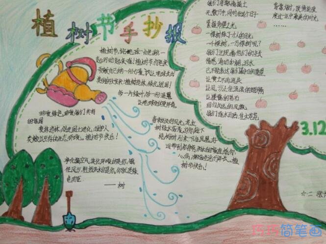 二年级植树节手抄报简笔画怎么画简单又好看