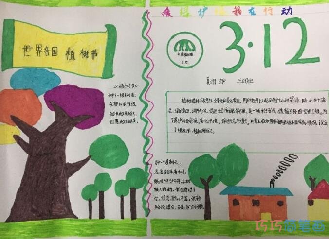 小学生植树造林低碳生活植树节手抄报图片简单