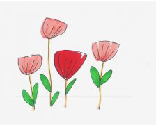 4-5岁简笔画作品 带颜色罂粟花的画法图解教程