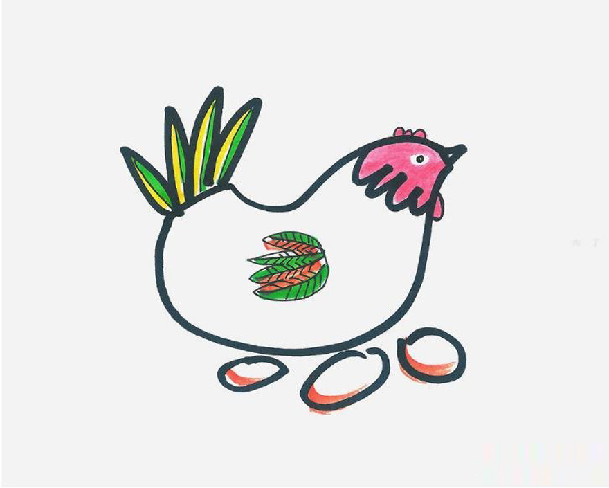 彩色孵蛋的母鸡简笔画画法图片步骤简单又好看手绘