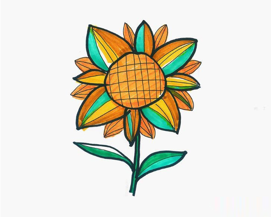 向日葵的画法步骤填色 向日葵简笔画图片