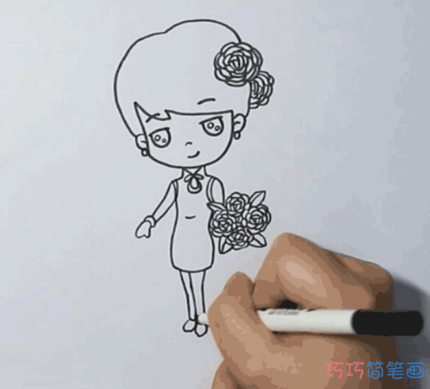 小女孩的画法漂亮填色 小女孩简笔画图片