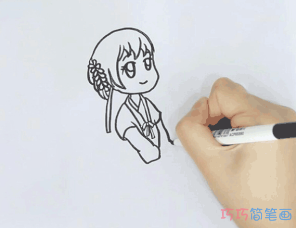 一步一步绘画女孩简笔画填色简单又可爱