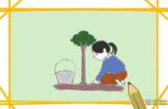 正在植树的女孩怎么画简单又好画带步骤涂颜色