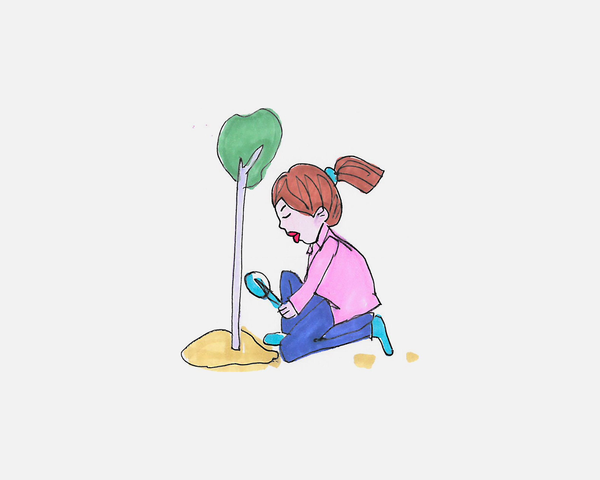 正在植树的女孩怎么画简单又好画带步骤涂颜色